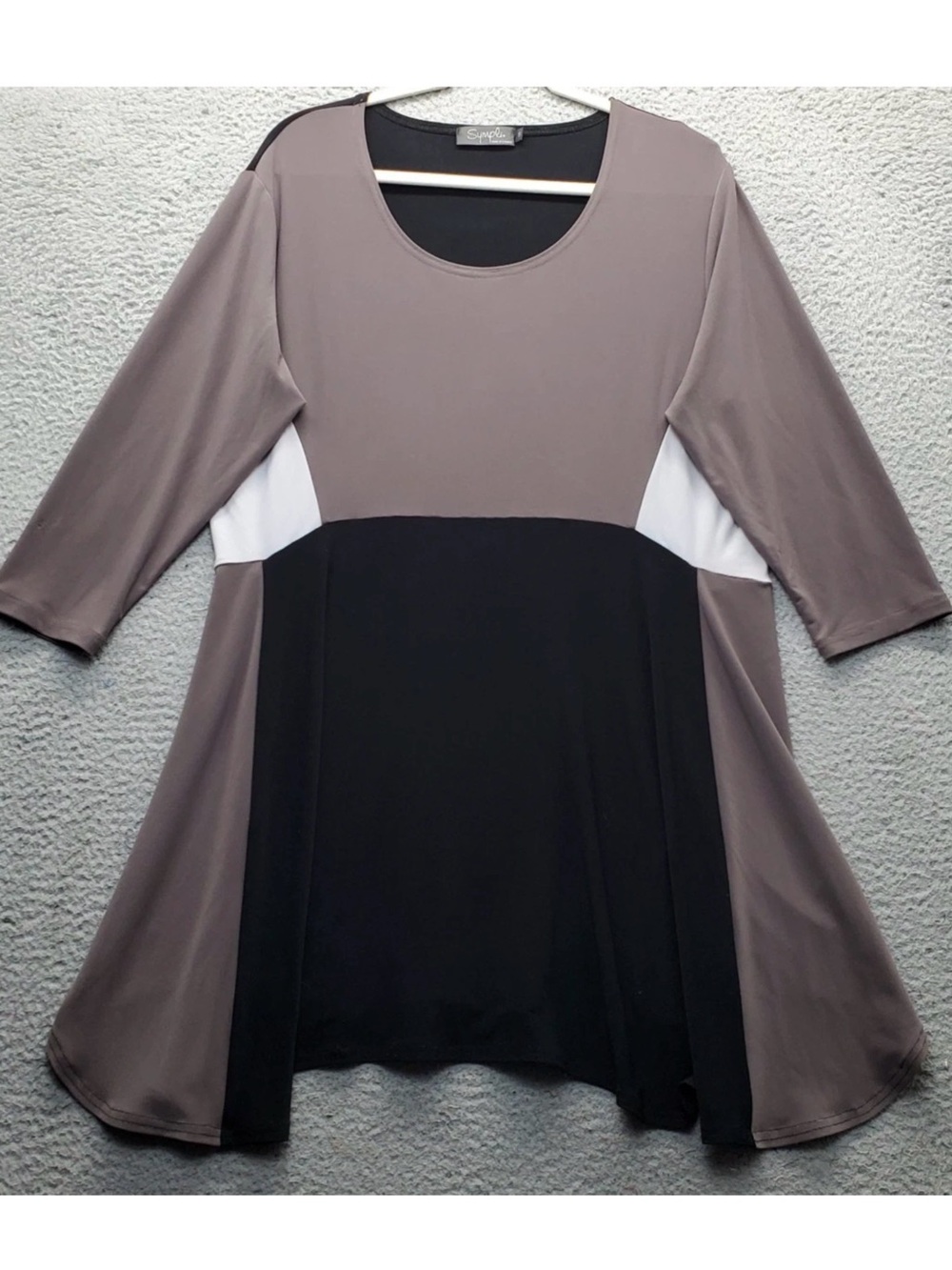 Sympli Three-Tone Flowy Tunic in Gray, Black & Light Blue